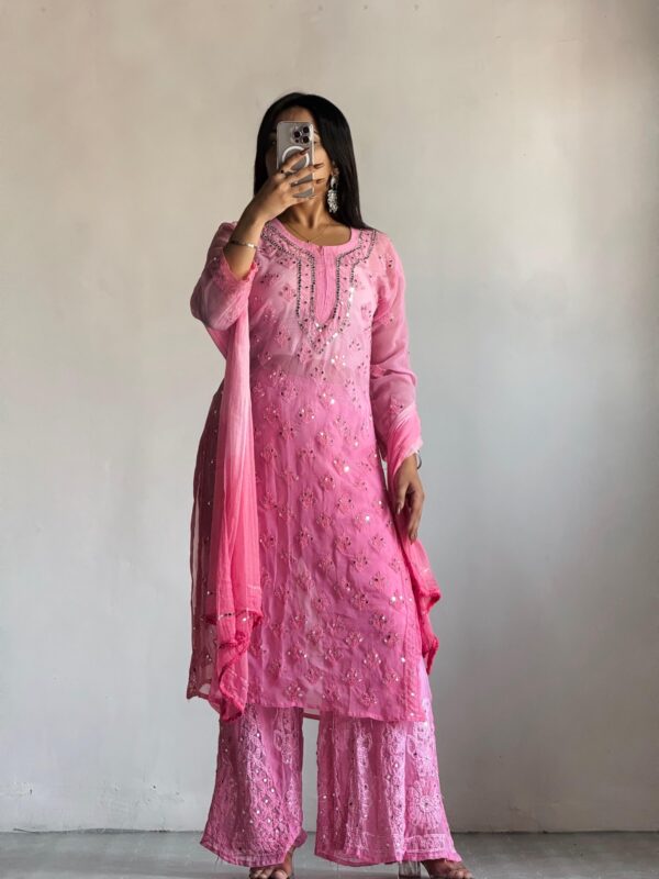 Georgette Chikankari 3 Piece Mirror Dyed Set with Coordinating Inner