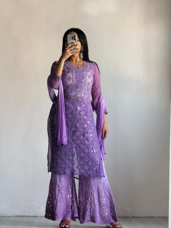 Georgette Chikankari 3 Piece Mirror Dyed Set with Coordinating Inner