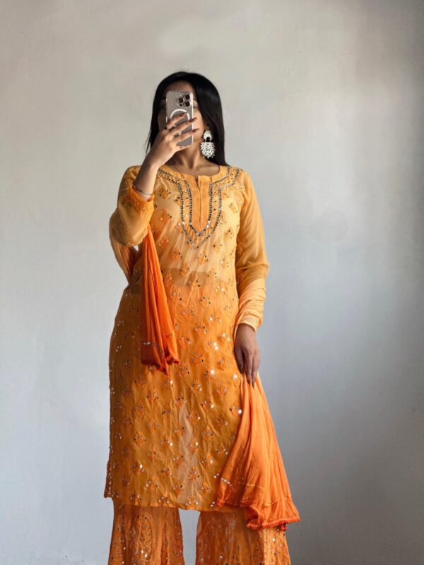 Georgette Chikankari 3 Piece Mirror Dyed Set with Coordinating Inner