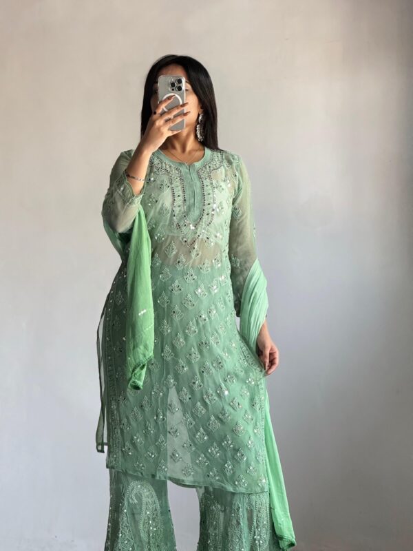 Georgette Chikankari 3 Piece Mirror Dyed Set with Coordinating Inner