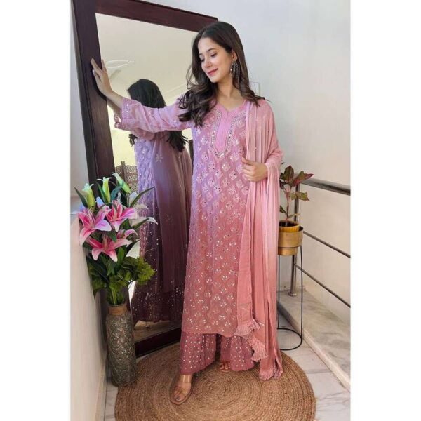 Georgette Chikankari 3 Piece Mirror Dyed Set with Coordinating Inner