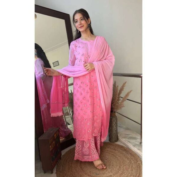 Georgette Chikankari 3 Piece Mirror Dyed Set with Coordinating Inner