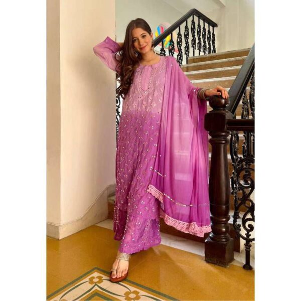 Georgette Chikankari 3 Piece Mirror Dyed Set with Coordinating Inner
