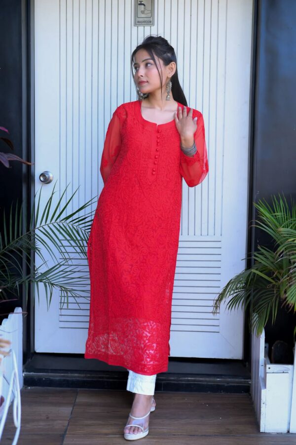 RESHAM CHIKANKARI STRAIGHT KURTA