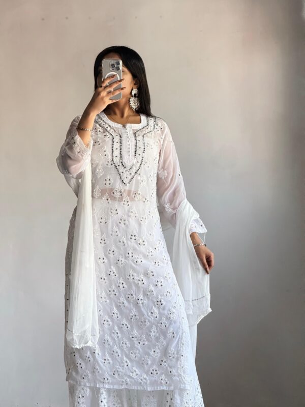 Georgette Chikankari 3 Piece Mirror Dyed Set with Coordinating Inner