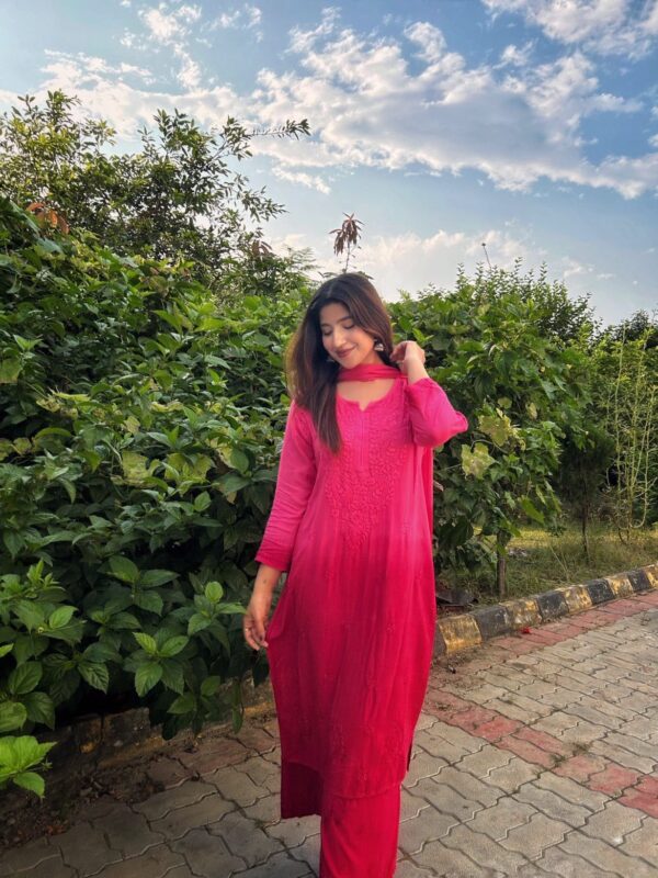 Chikankari Rayon Ombre 3 piece Set