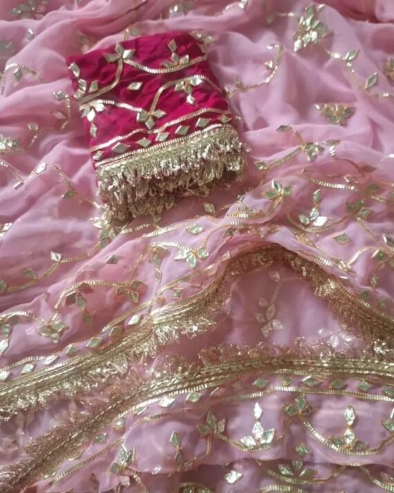 Golden kaccha gotta chiffon saree