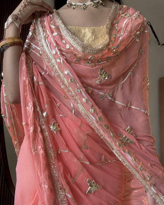 Golden kaccha gotta chiffon saree